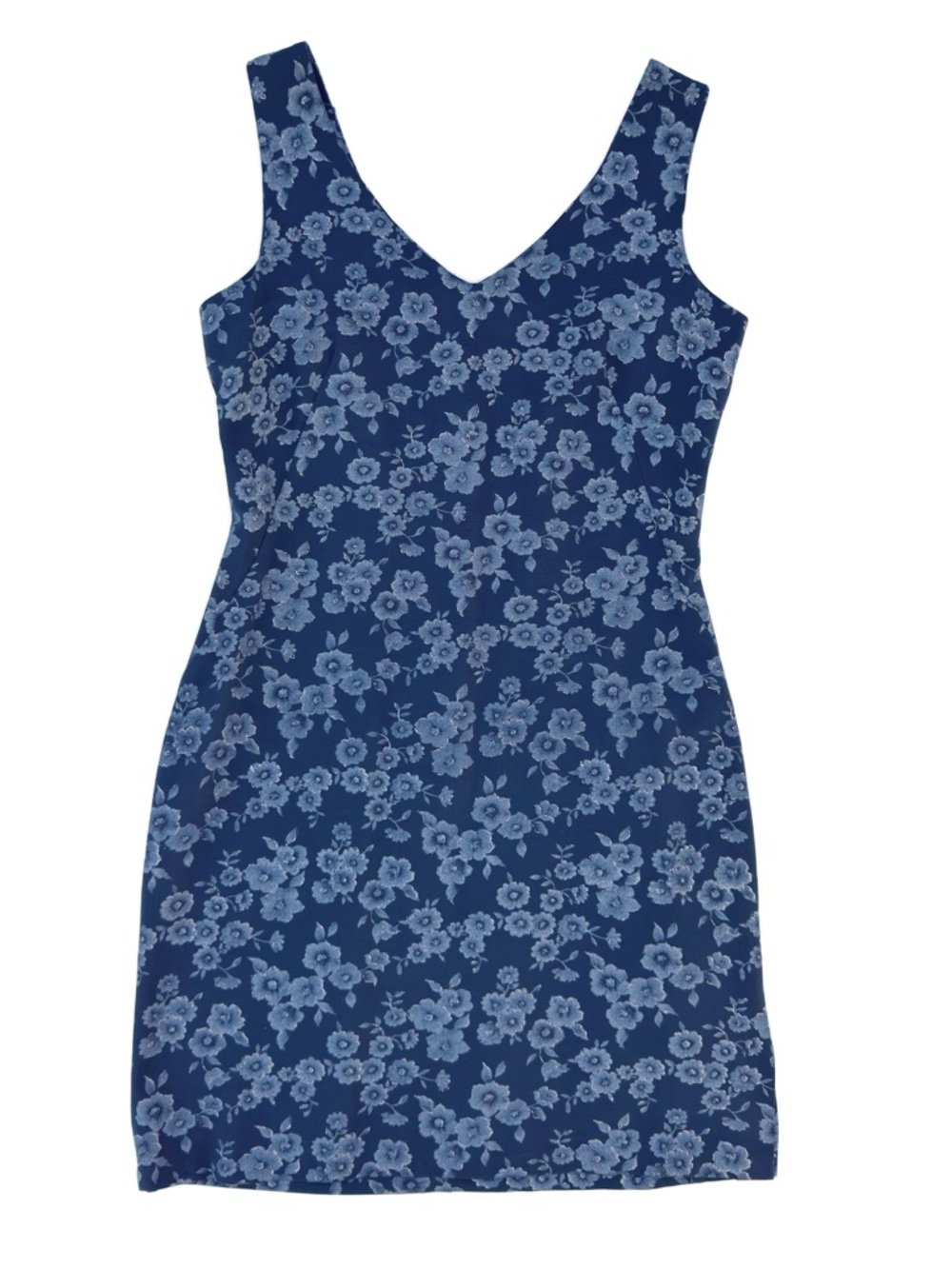 Vintage 90s CDC Caren Desirée Company Blue Floral V-Neck Grunge Mini Dress